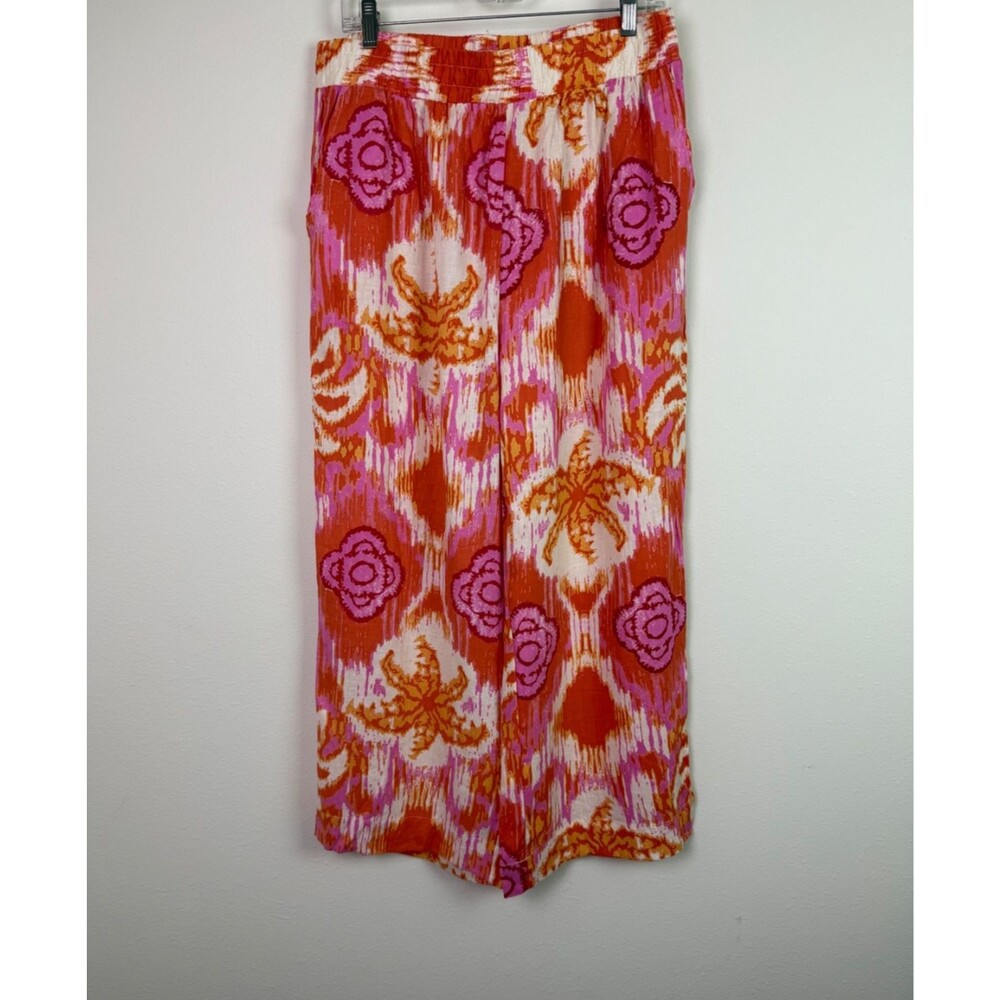 C&C California Linen Blend Wide Leg Pull On Pants XL Pink Orange Boho Resort NWT - Picture 2 of 10